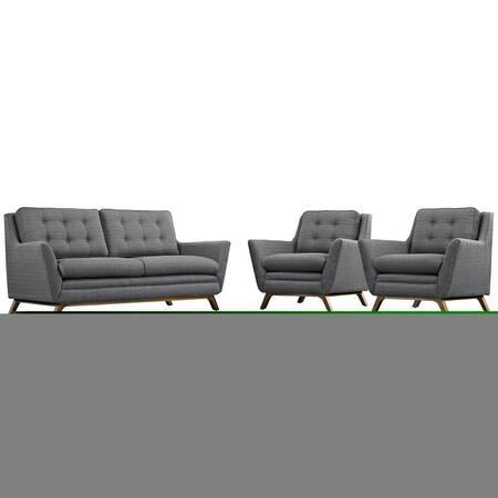 MODWAY FURNITURE Beguile Upholstered Fabric Living Room Set, Gray - 3 Piece EEI-2141-DOR-SET